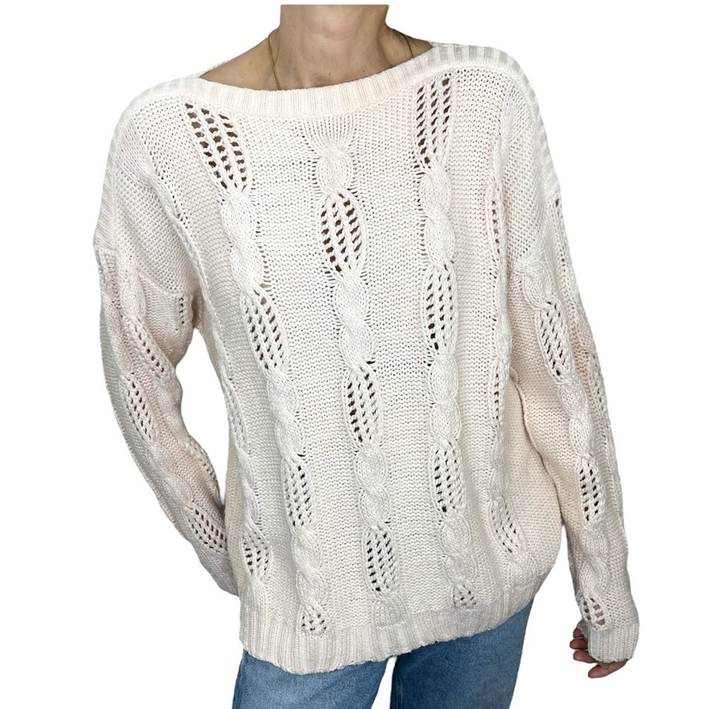 Vintage Kabri blush pink boxy cable knit boat neck sweater L